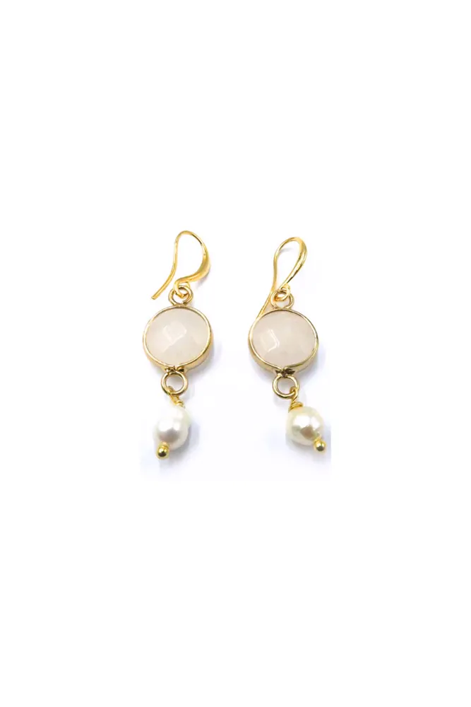 Hanging Earrings w Round Stone & Pearl