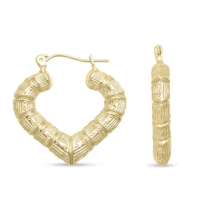 Heart Bamboo Hoop Earrings 10K Yellow Gold