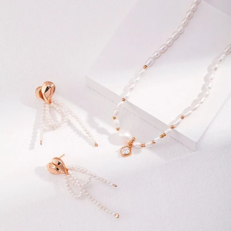 Heart Rice Pearl Earrings -18k Gold Vermeil