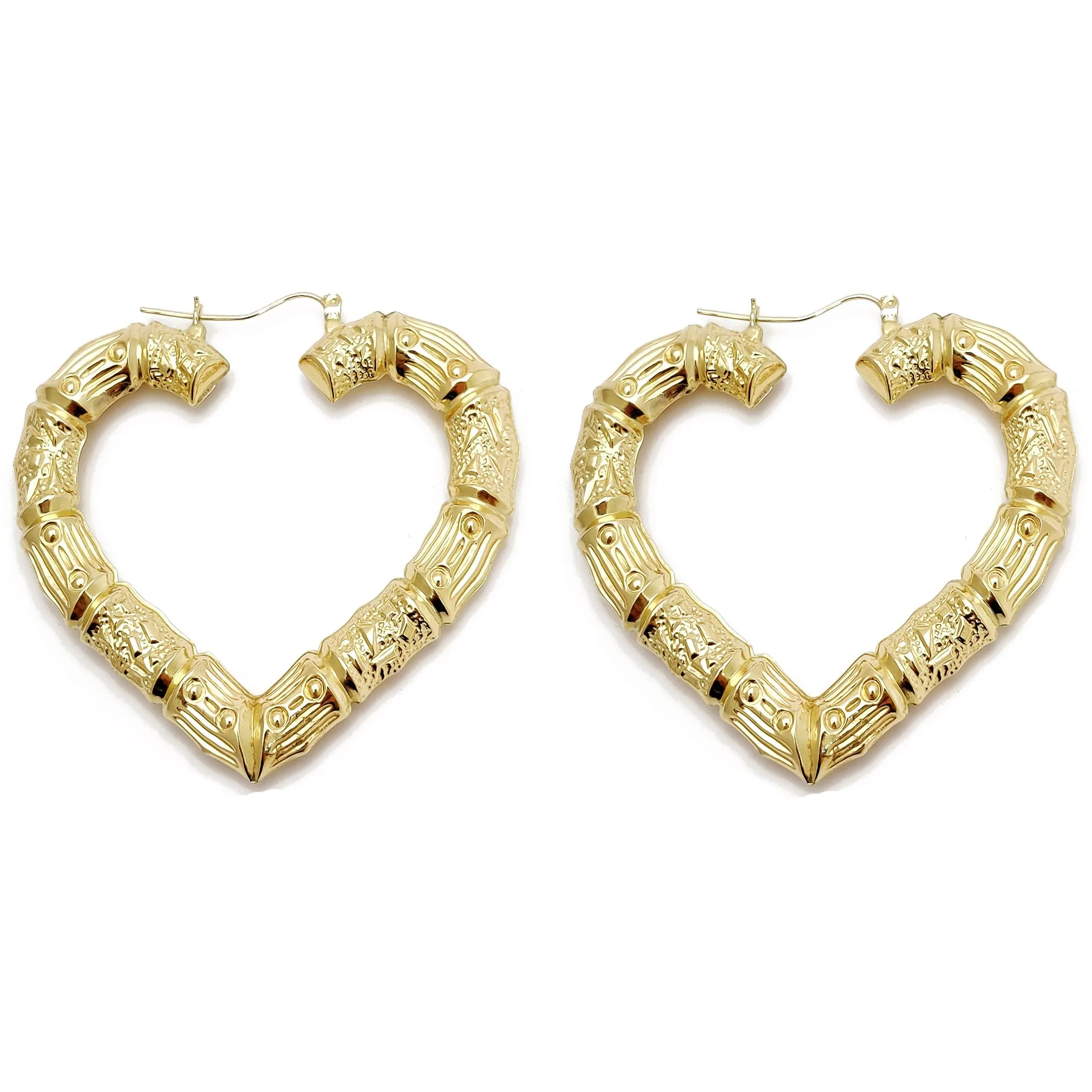 Heart Shape Bamboo Hoop Earrings (10K)