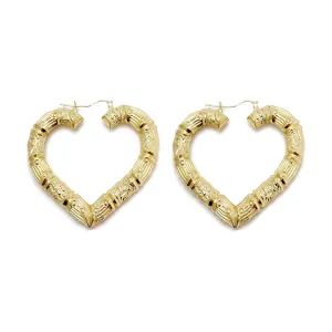 Heart Shape Bamboo Hoop Earrings (10K)