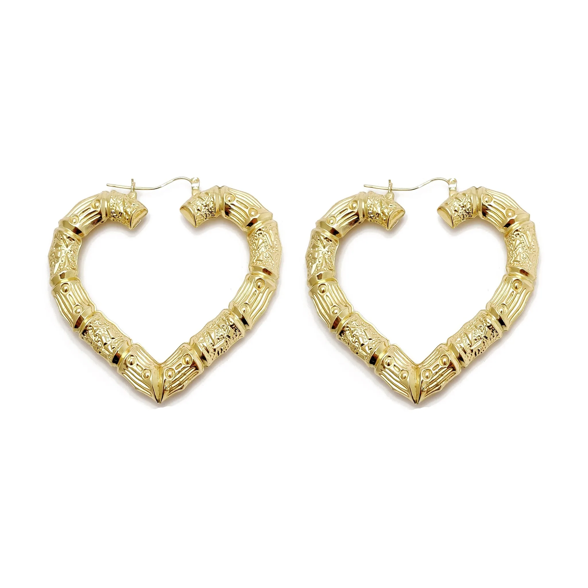 Heart Shape Bamboo Hoop Earrings (10K)