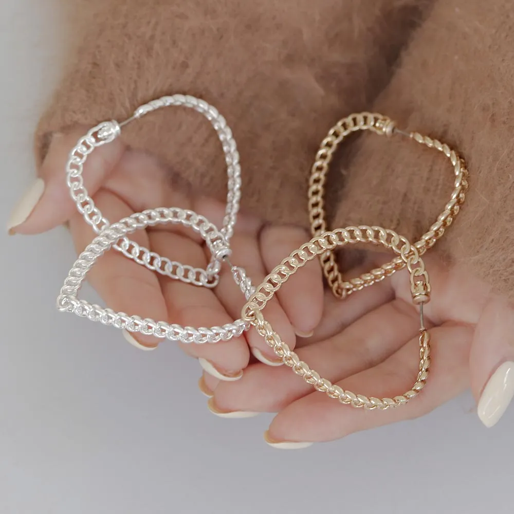 Heart Shaped Chain Statement Earrings