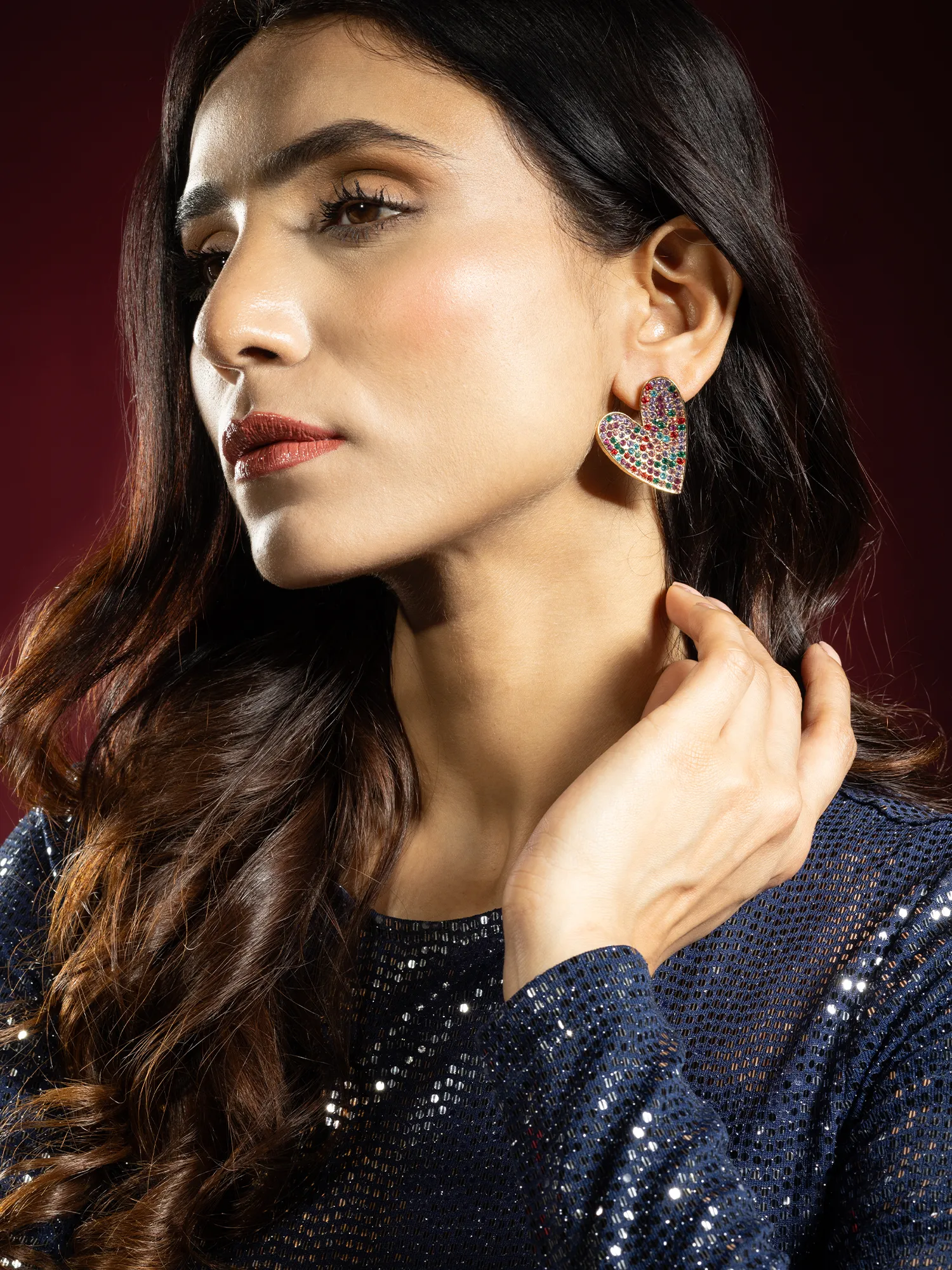 Heart-Shaped Multicolour Stone Earrings