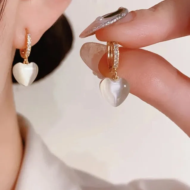 Heart-Shaped Opals Pendant Earrings