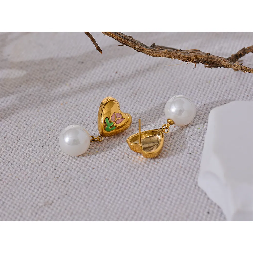 Heart Shaped Pearl Drop Earrings