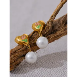 Heart Shaped Pearl Drop Earrings
