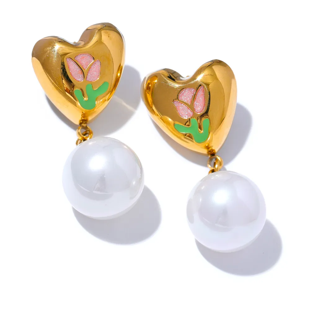 Heart Shaped Pearl Drop Earrings