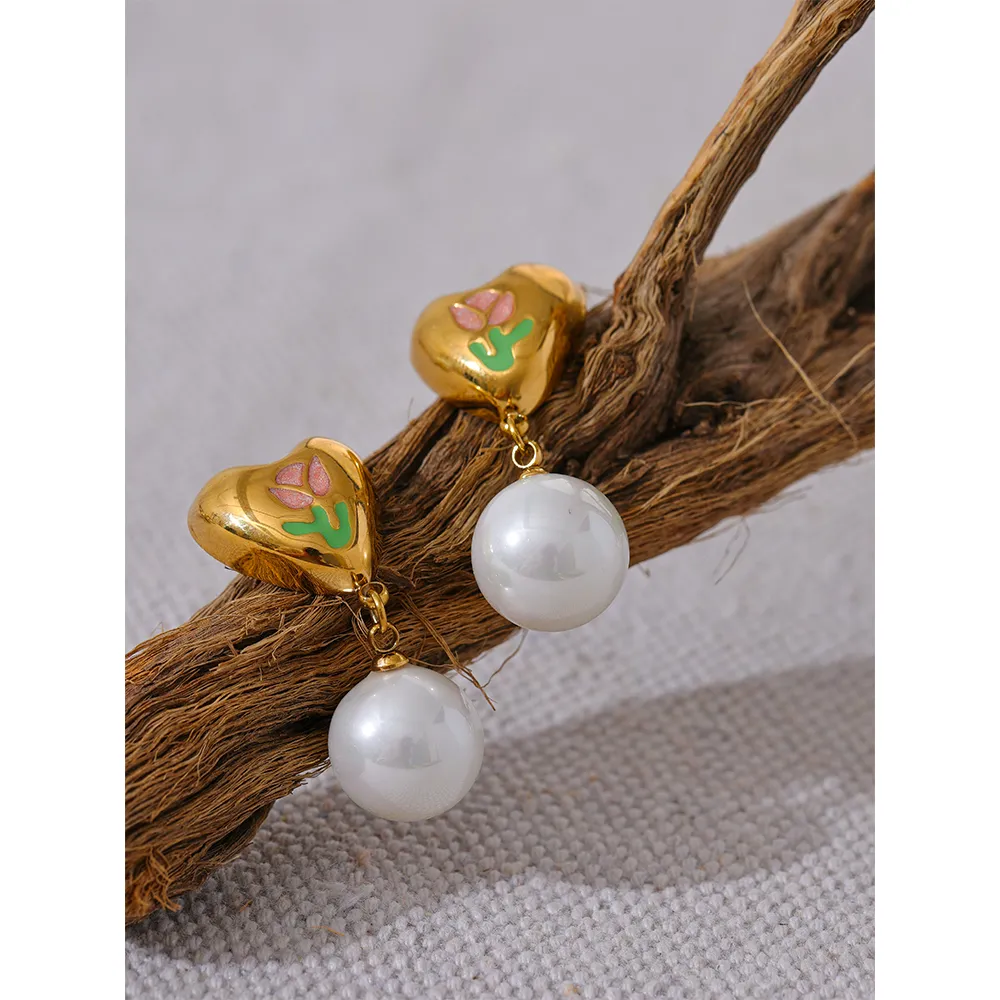 Heart Shaped Pearl Drop Earrings