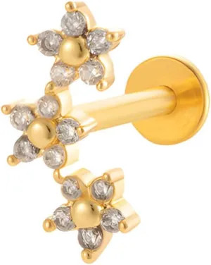 Helix Screw Studs Earrings for Women Flower Flat Back Earrings Gold Cartilage Piercing Jewelry Silver Internally Threaded Stud Earrings