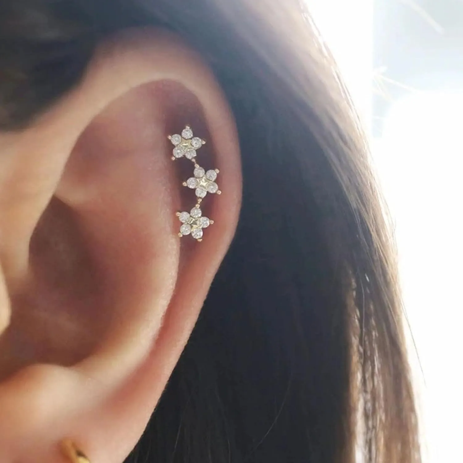 Helix Screw Studs Earrings for Women Flower Flat Back Earrings Gold Cartilage Piercing Jewelry Silver Internally Threaded Stud Earrings