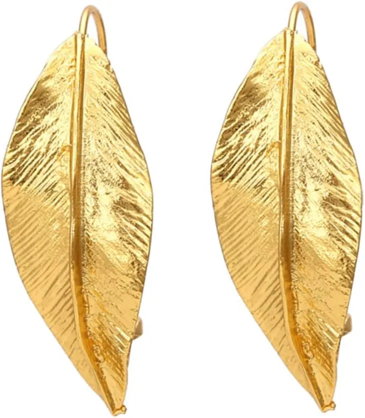 Hemoton Gold Plated Earrings for Women Vintage Style Leaf Earrings Holiday Alloy Ear Studs