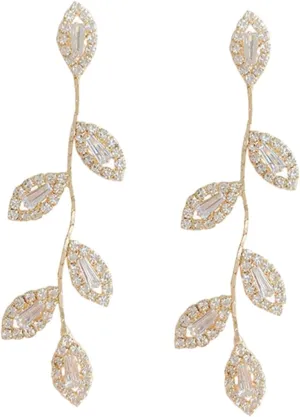 Hemoton Rhinestone Leaf Earrings Women's Tassel Earrings Long Drop Dangle Sparkly Dangle
