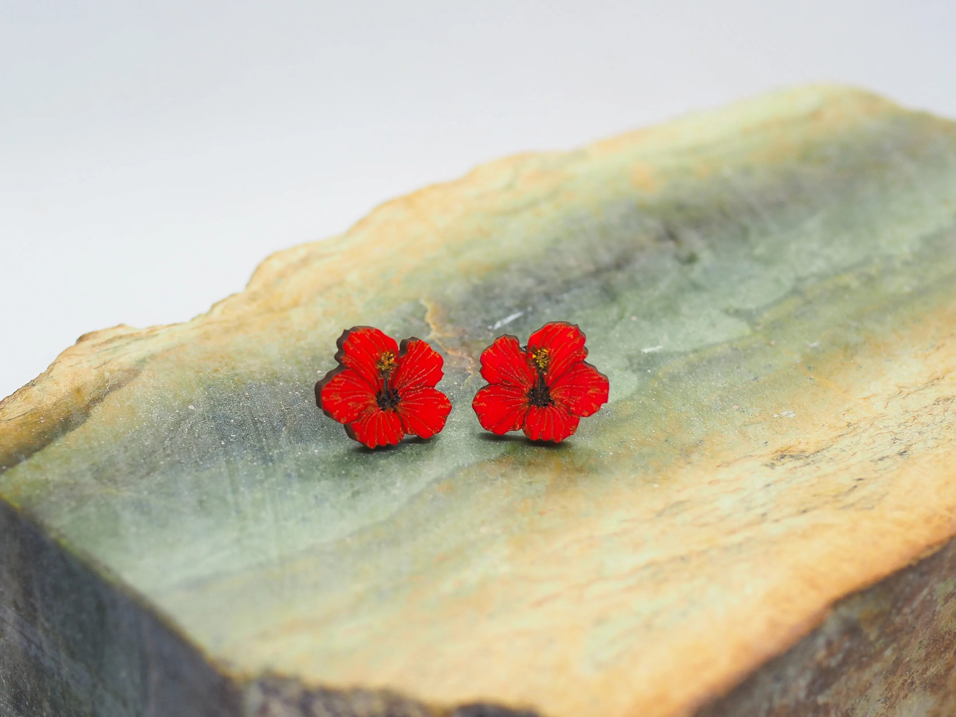 Hibiscus Wooden Rimu Stud Earrings