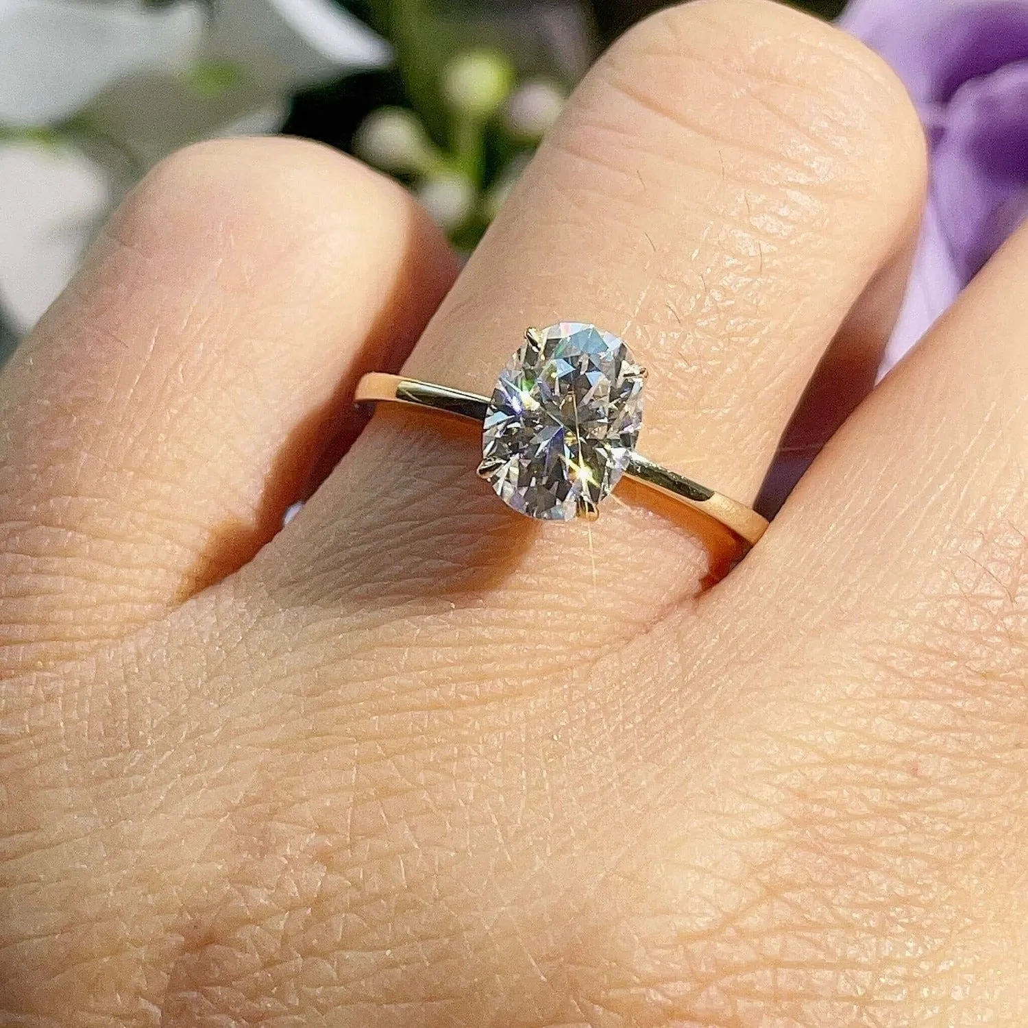 Hidden Ruby Heart Oval Moissanite Yellow Gold Ring