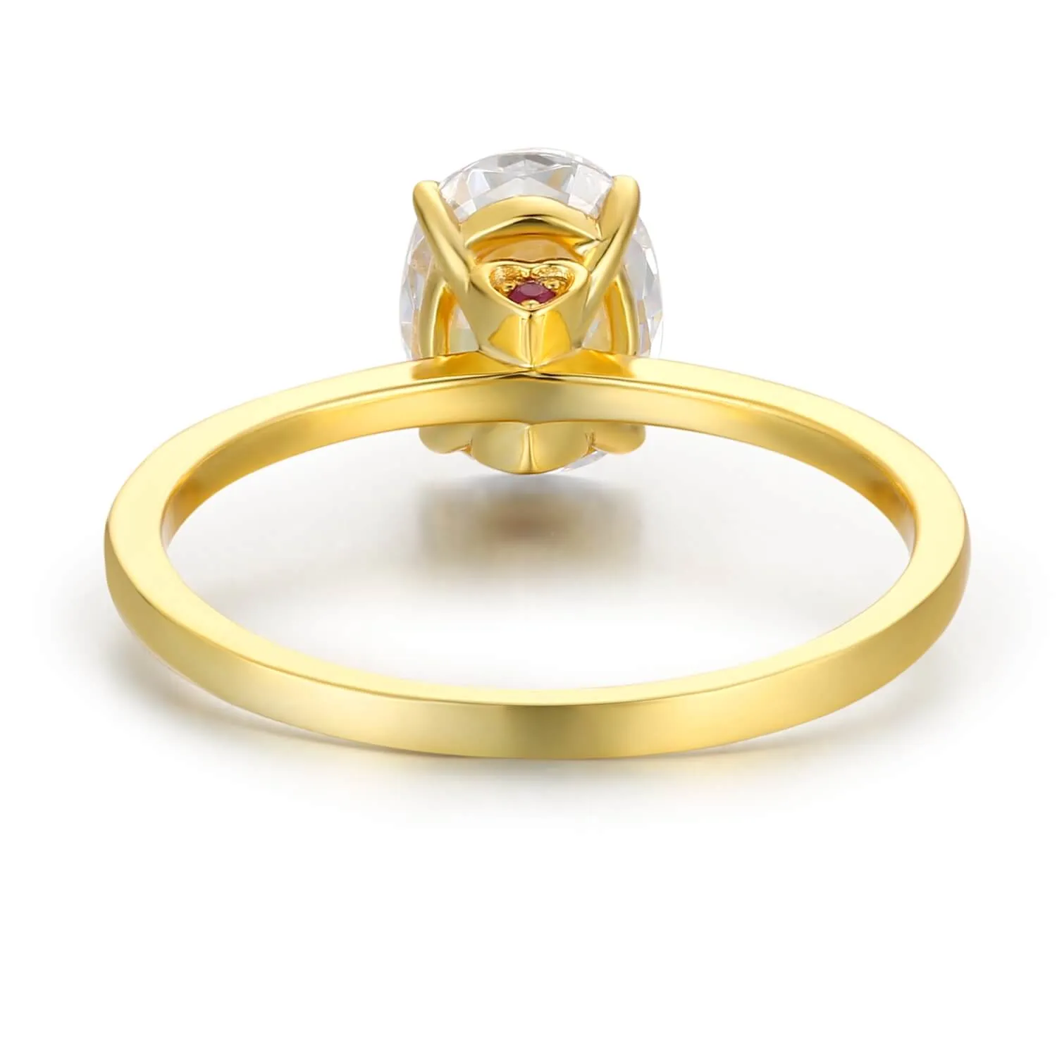 Hidden Ruby Heart Oval Moissanite Yellow Gold Ring