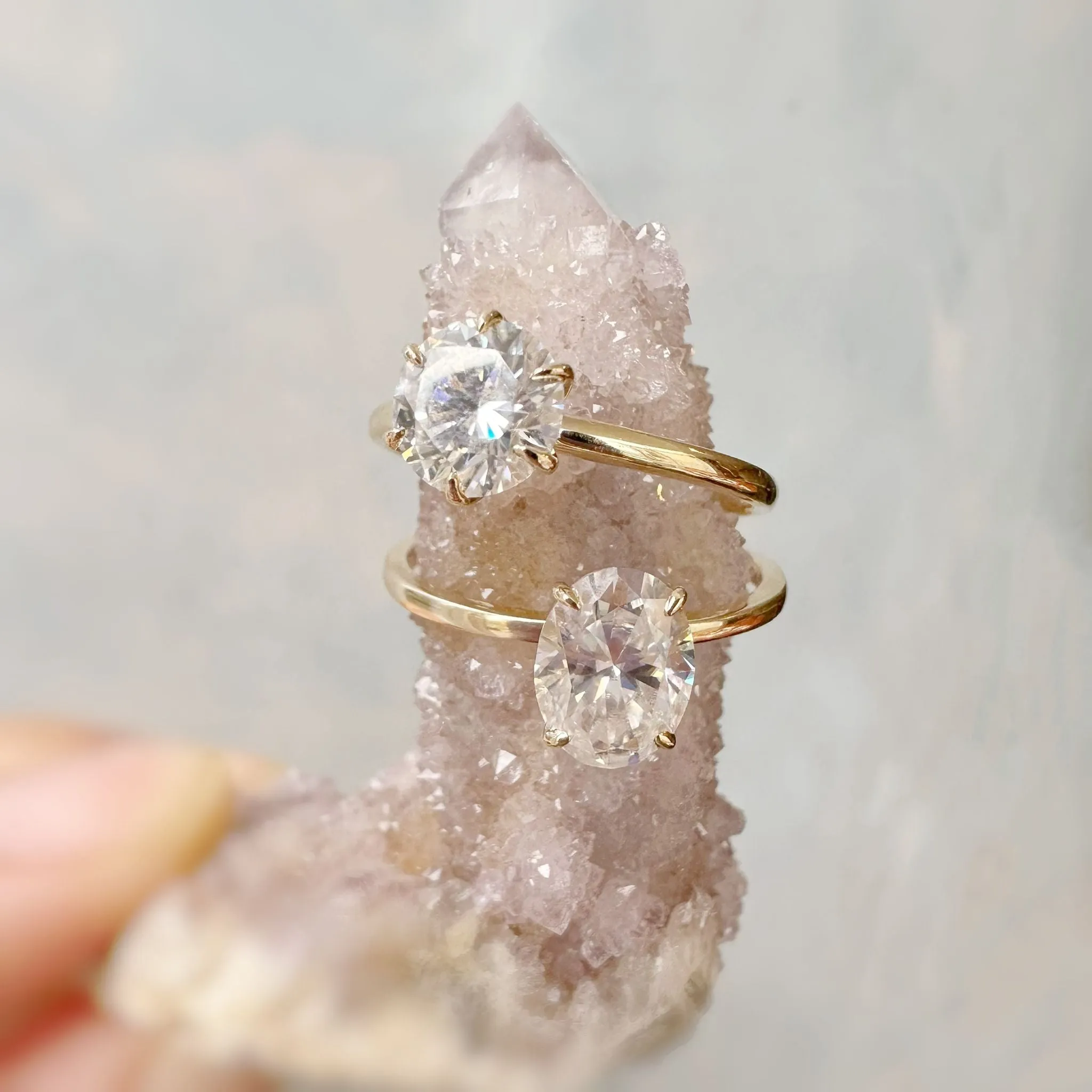Hidden Ruby Heart Oval Moissanite Yellow Gold Ring