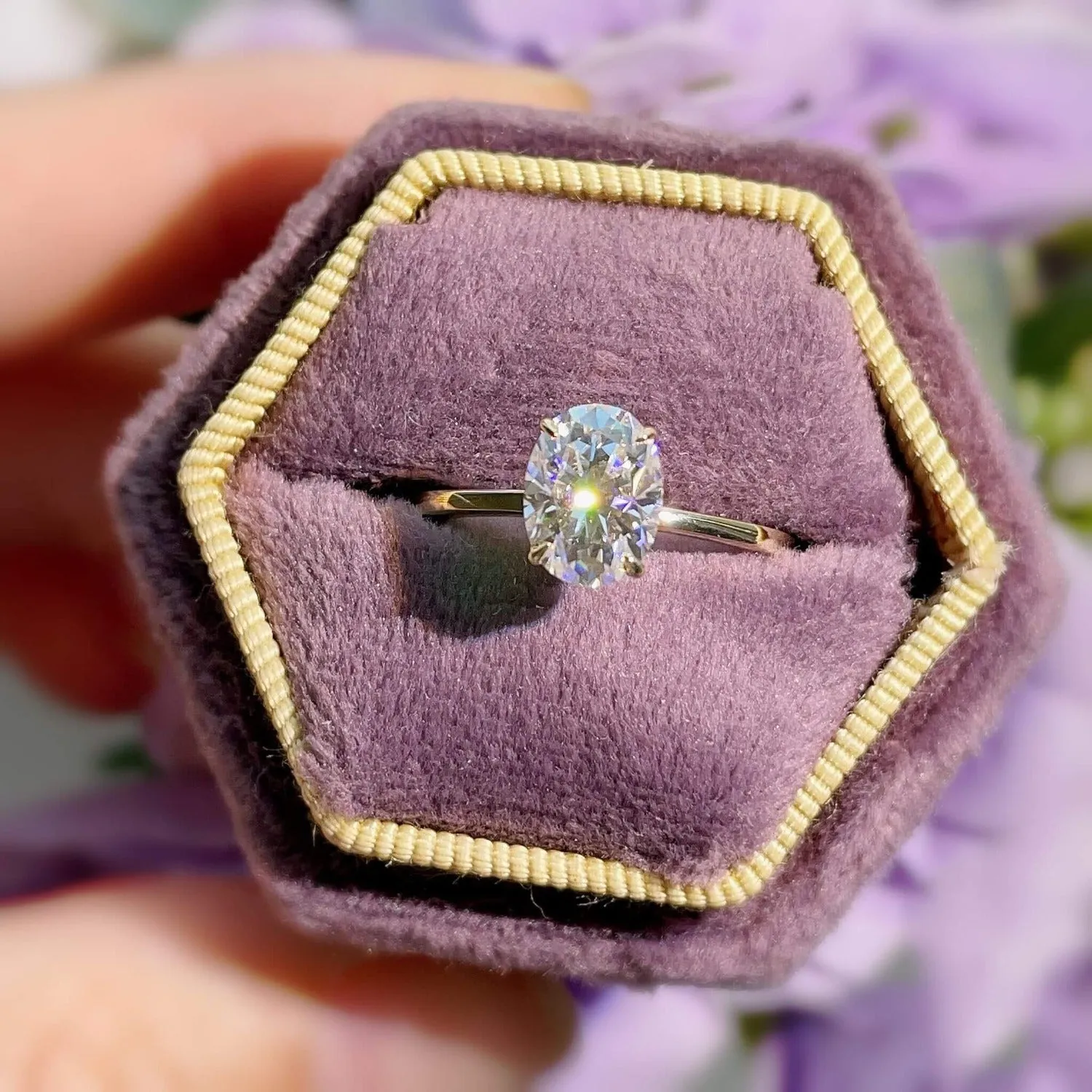 Hidden Ruby Heart Oval Moissanite Yellow Gold Ring