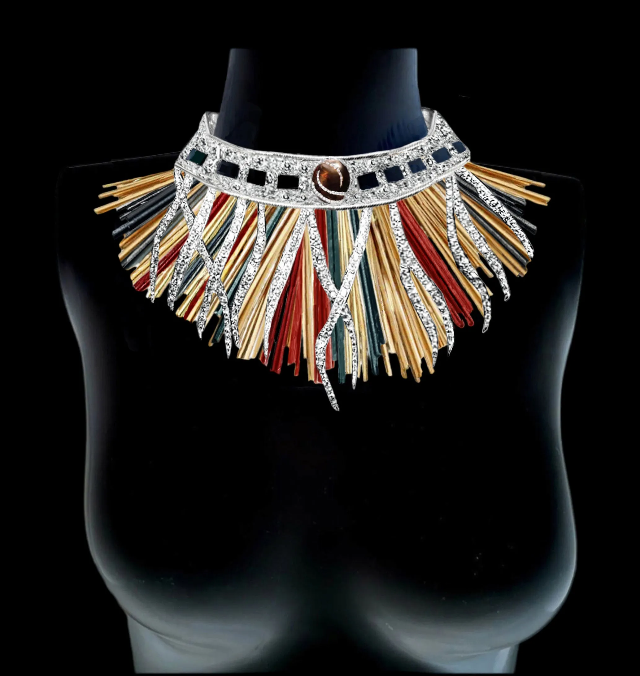 Hipolita Necklace - Diamonds, Gold, Enamel, with a Seawater Pearl