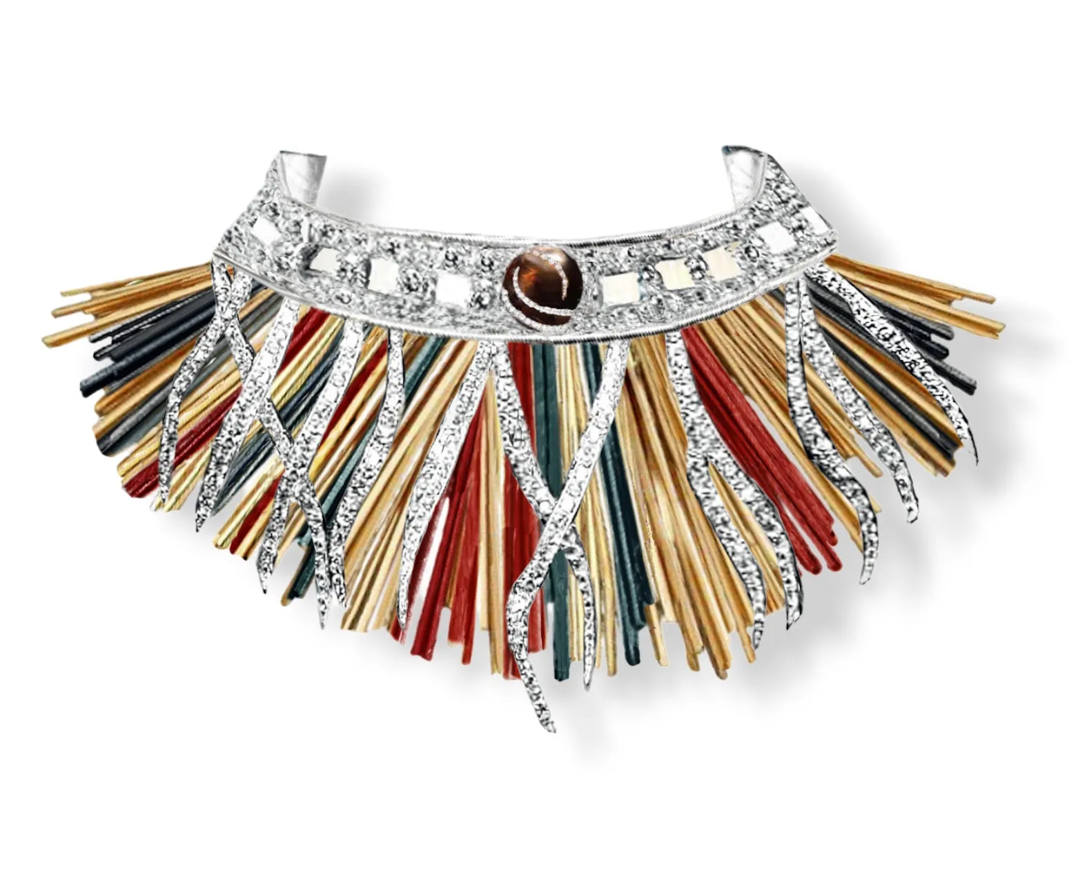 Hipolita Necklace - Diamonds, Gold, Enamel, with a Seawater Pearl