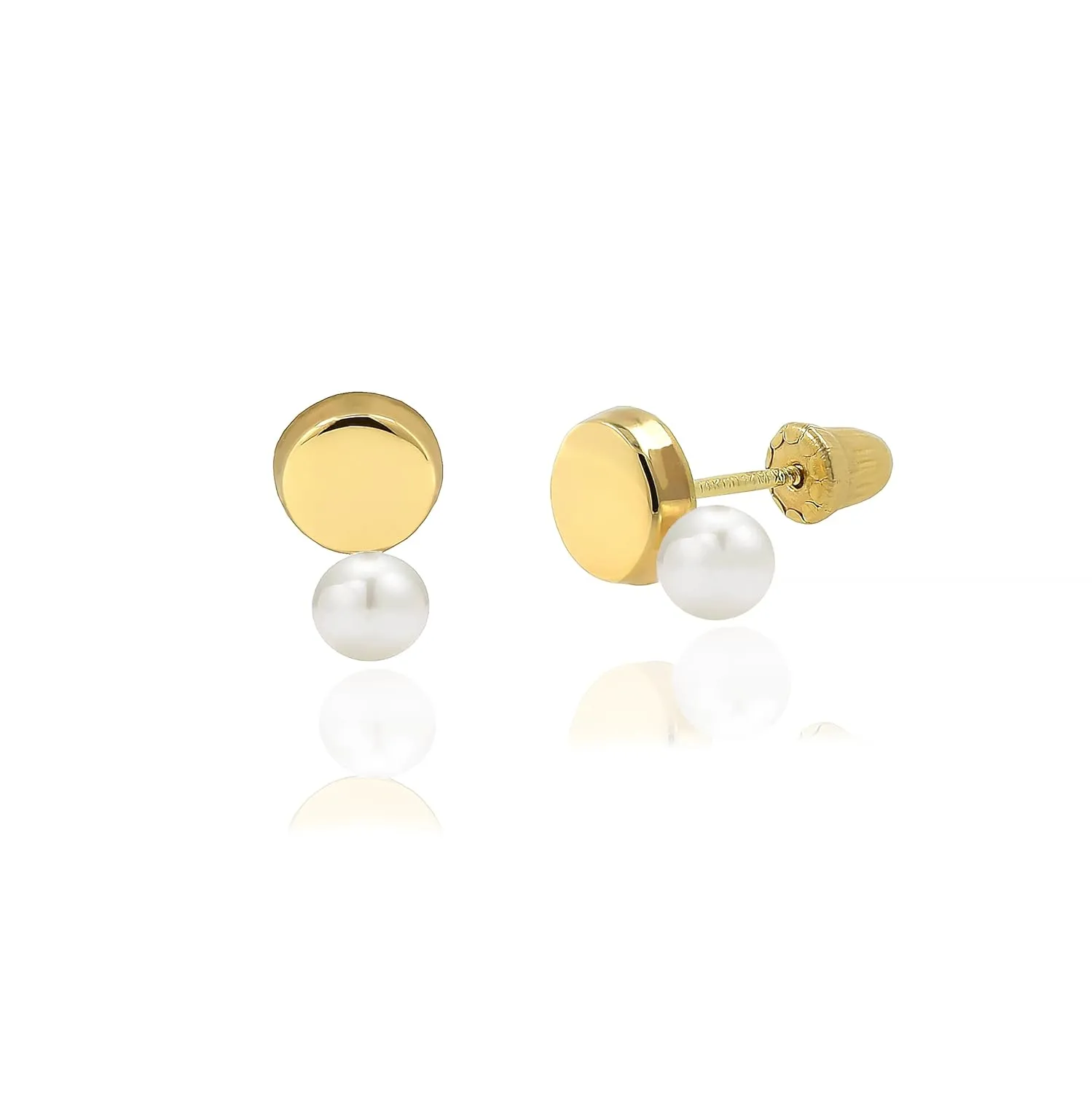 Hoberta Real 14k solid Round Yellow Gold Tiny Circle Stud Earrings with Screw back for Women Girls Men for Sensitive ears Small & Minimalist Dot Studs Jewelry for mother's day Gifts