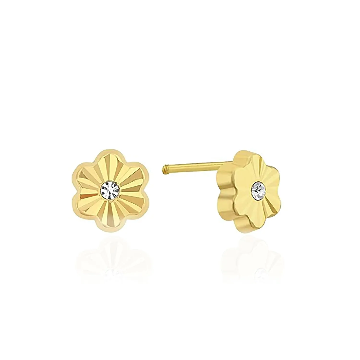 Hoberta Real 14k solid Yellow Gold Stud Earrings with Screw back for Women Girls Men for Sensitive ears Small & Minimalist Dot Studs Jewelry for mother's Day Gifts(Flower stud)