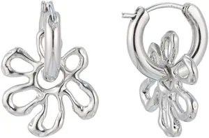 Hollow Floral Hoop Drop Earrings 925 Sterling Silver Post Minimalist Flower Huggie Hoops Earrings Dainty Drop Earrings for Women Hypoallergenic Jewelry
