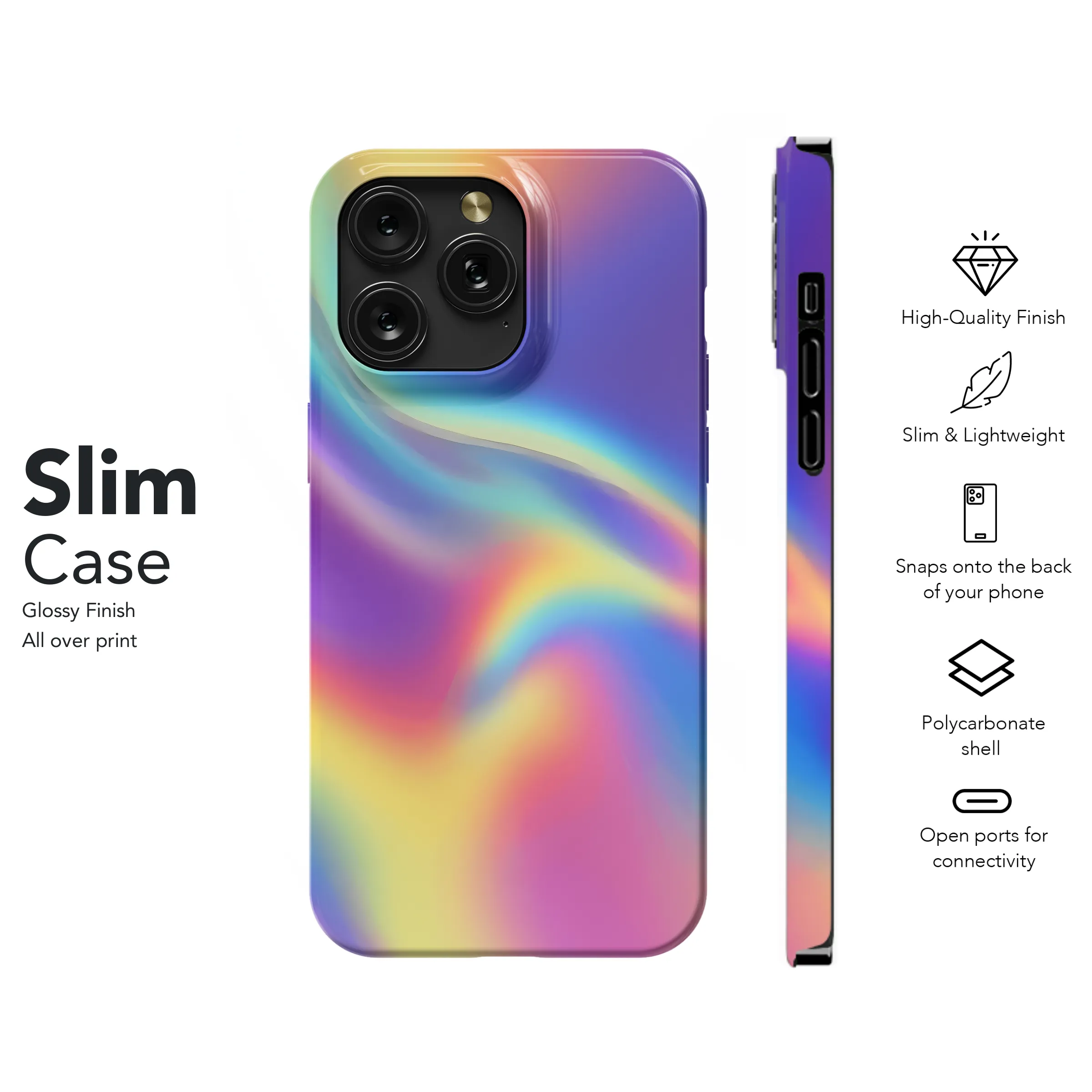 Holographic Rainbow Gradient Phone Case iPhone Samsung Cover Pixel 3897
