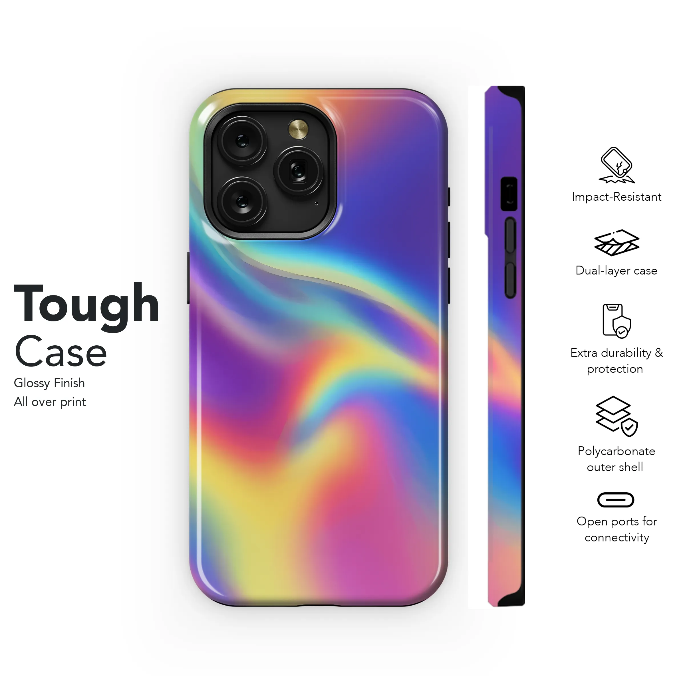 Holographic Rainbow Gradient Phone Case iPhone Samsung Cover Pixel 3897