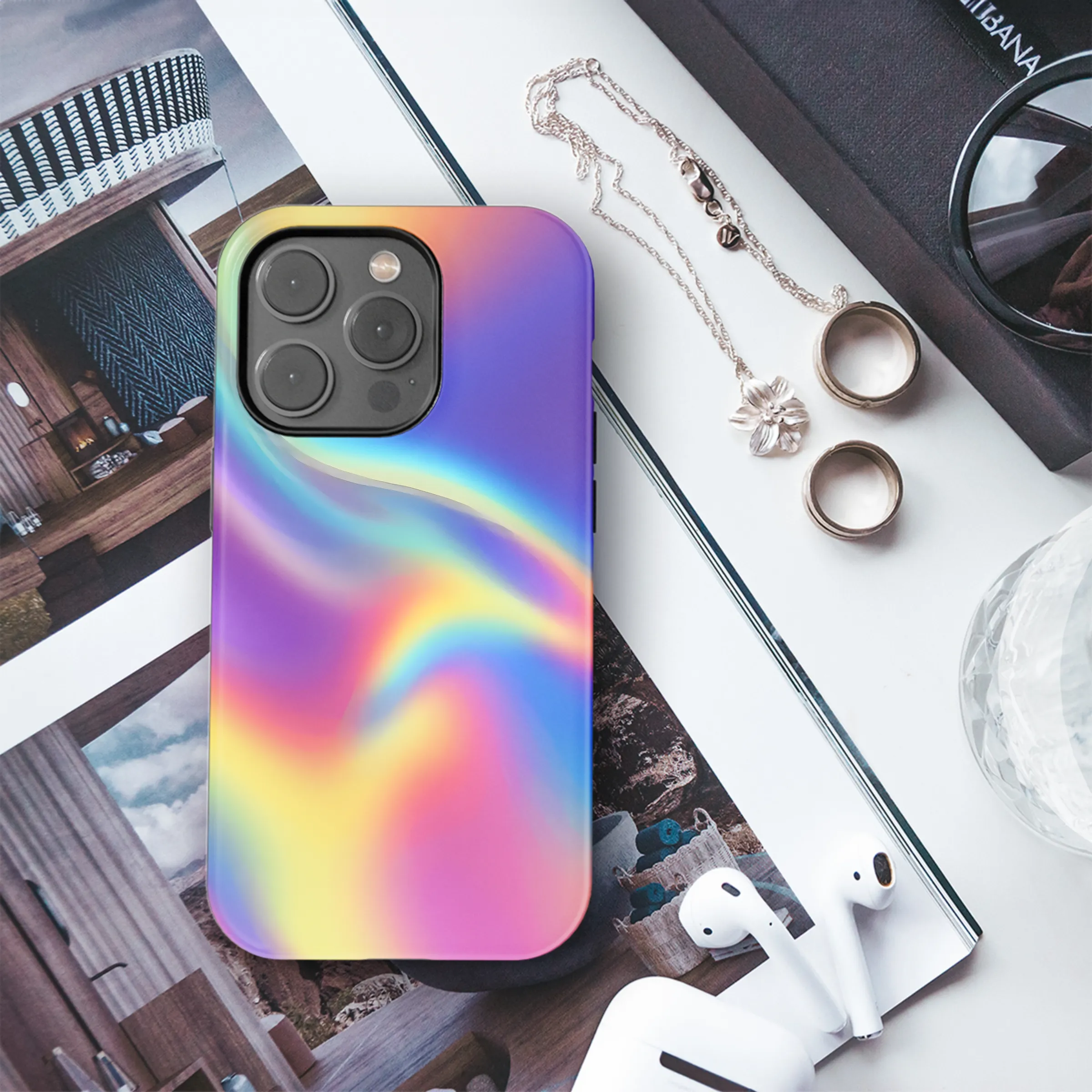 Holographic Rainbow Gradient Phone Case iPhone Samsung Cover Pixel 3897