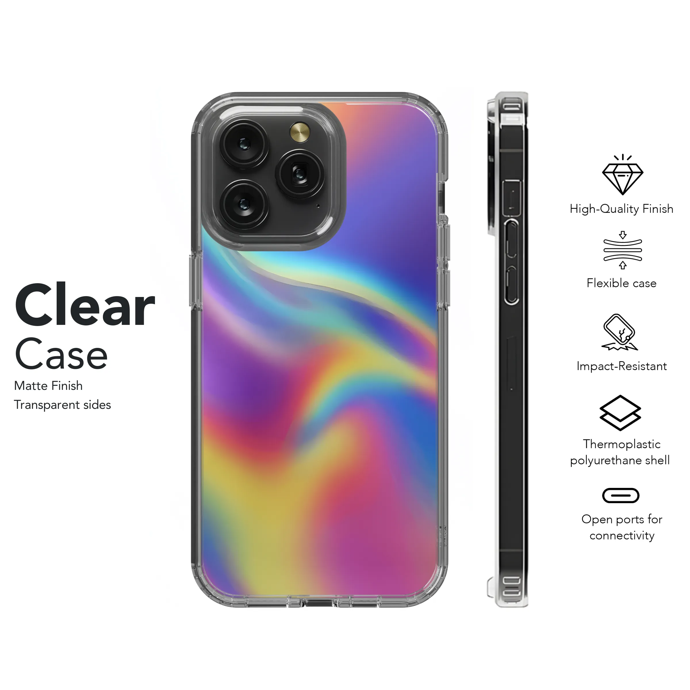 Holographic Rainbow Gradient Phone Case iPhone Samsung Cover Pixel 3897