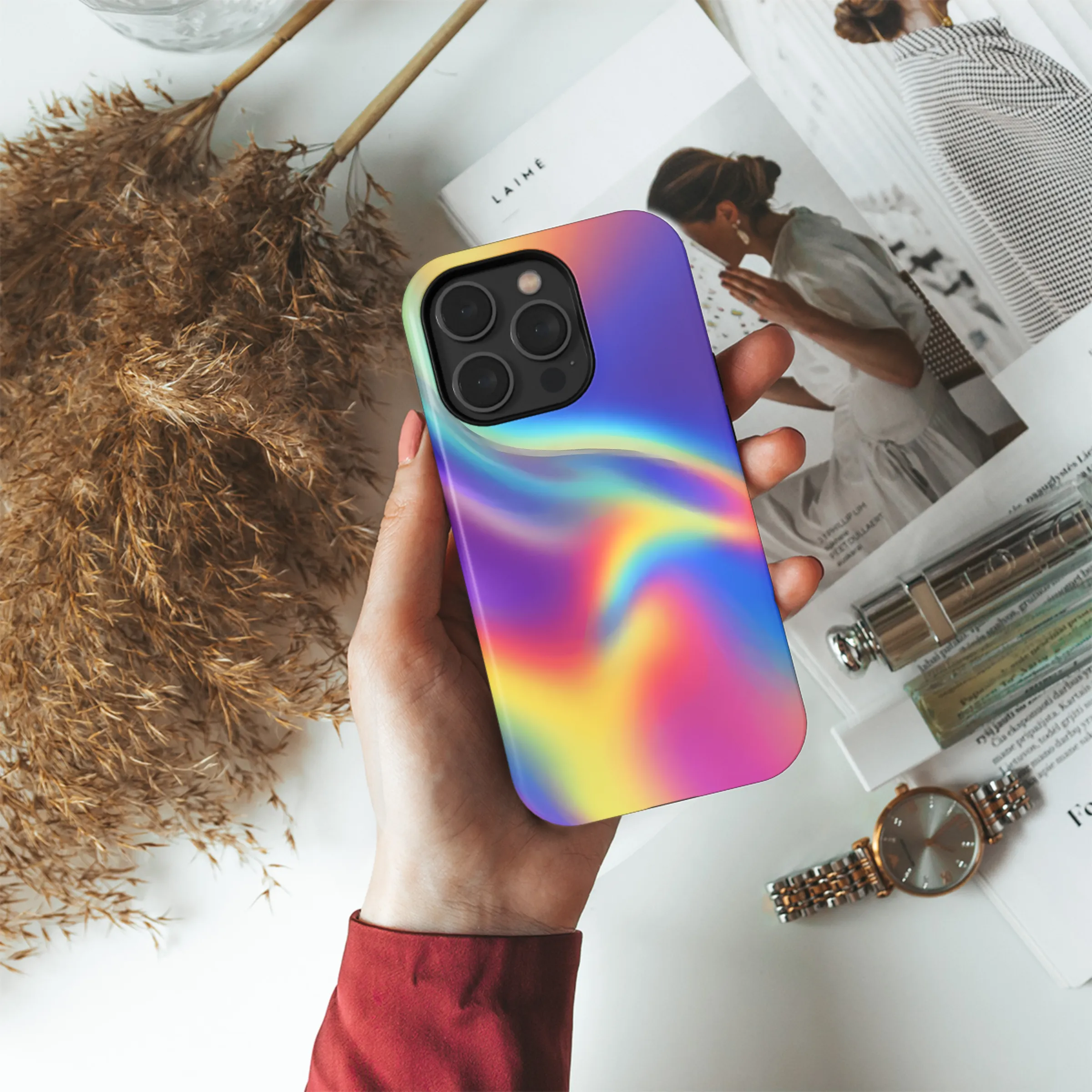 Holographic Rainbow Gradient Phone Case iPhone Samsung Cover Pixel 3897