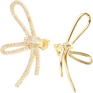 Homoyoyo 1Pair Zircon Bow Ear Studs for Women Chic Asymmetrical Design Fashionable Earrings for Present for Teens and Friends Stylish Zircon Jewelry Accessory