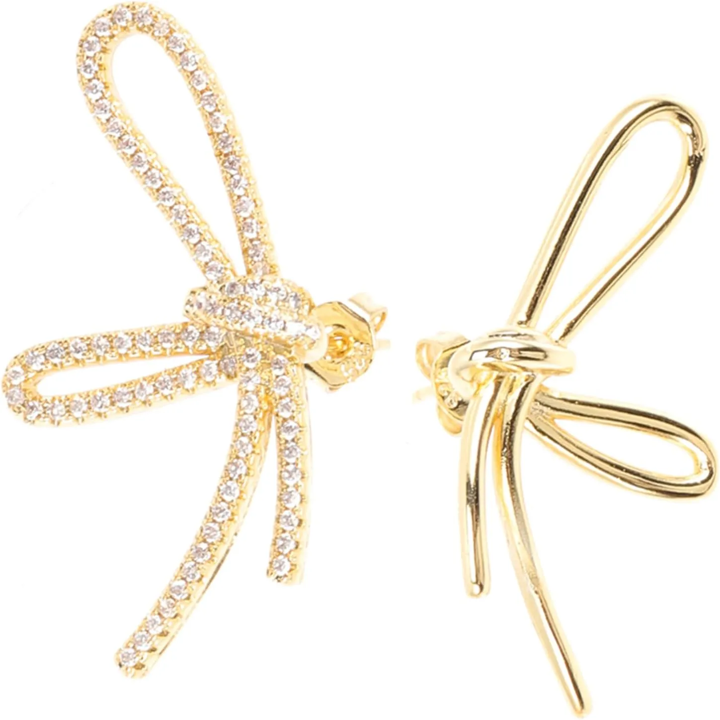 Homoyoyo 1Pair Zircon Bow Ear Studs for Women Chic Asymmetrical Design Fashionable Earrings for Present for Teens and Friends Stylish Zircon Jewelry Accessory
