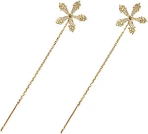 Homoyoyo Sparkly Zircon Flower Earrings for Women Dangle Chain Boho Earrings Long Drop Ear Jewelry
