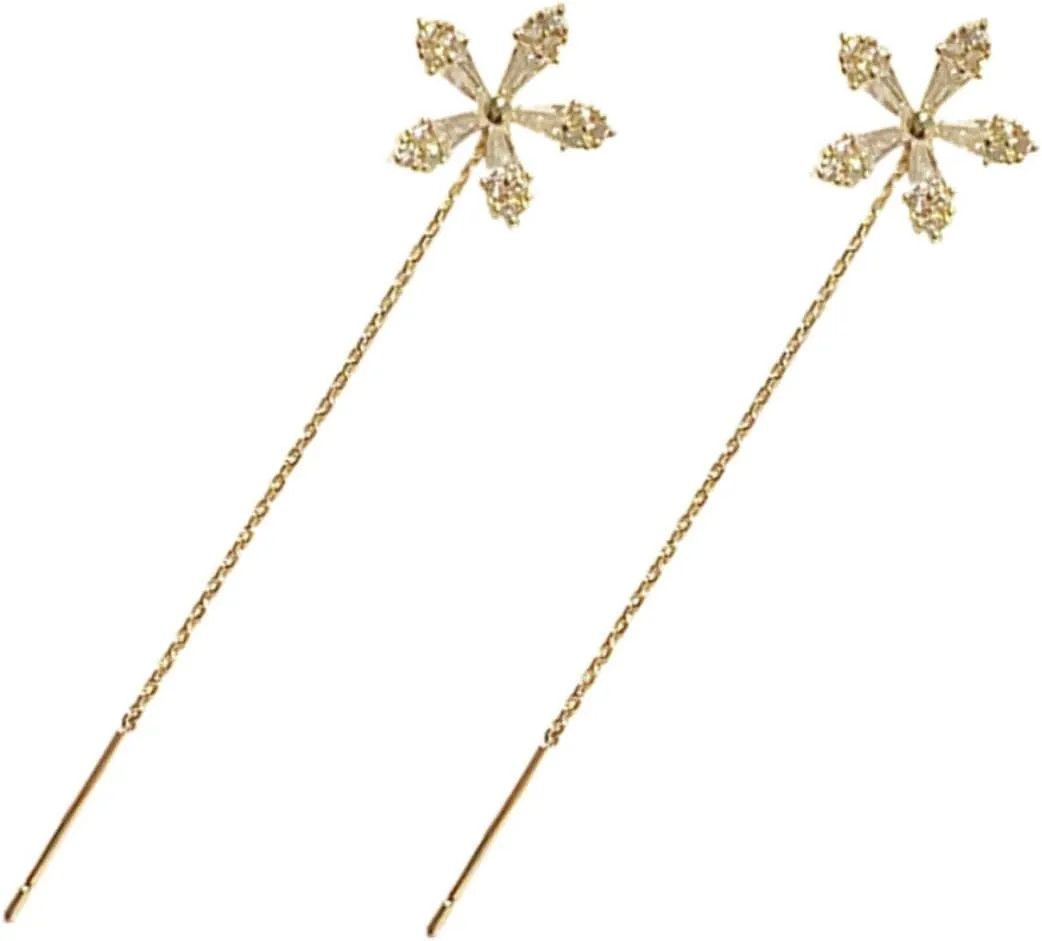 Homoyoyo Sparkly Zircon Flower Earrings for Women Dangle Chain Boho Earrings Long Drop Ear Jewelry