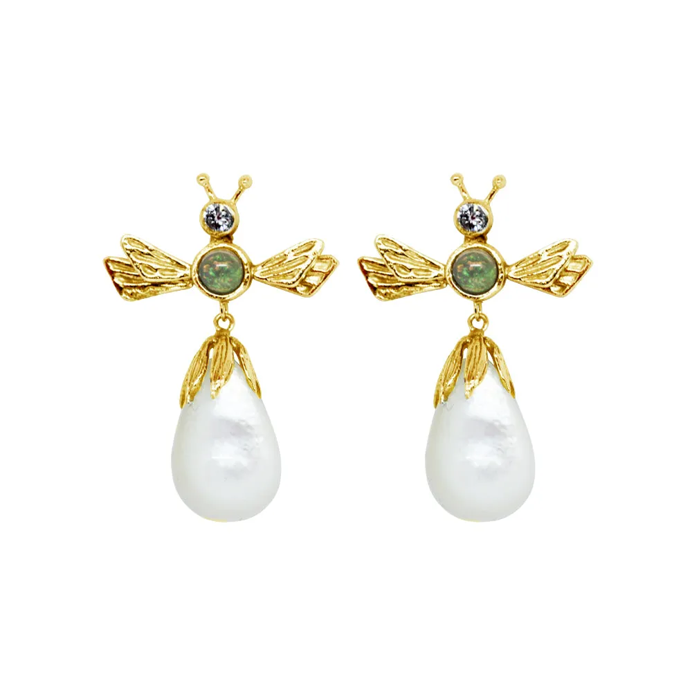 Honey Bee Mother of Pearl Earring