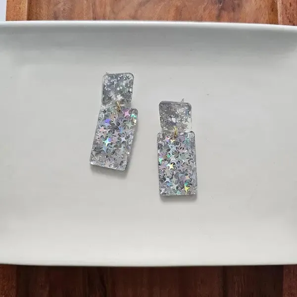 Ida Earrings - Silver Glitter