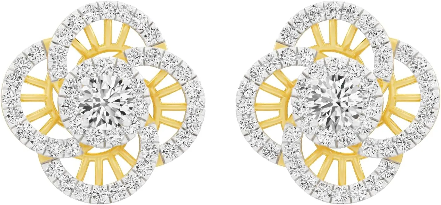 IGI Certified 1.11 Carat Lab Grown Round Solitaire Halo Diamonds | 14k Gold Petalicious Charm Stud Women Earrings in White, Yellow, Rose Variants (F-G, VVS-VS) | Joyas Petalos Flores