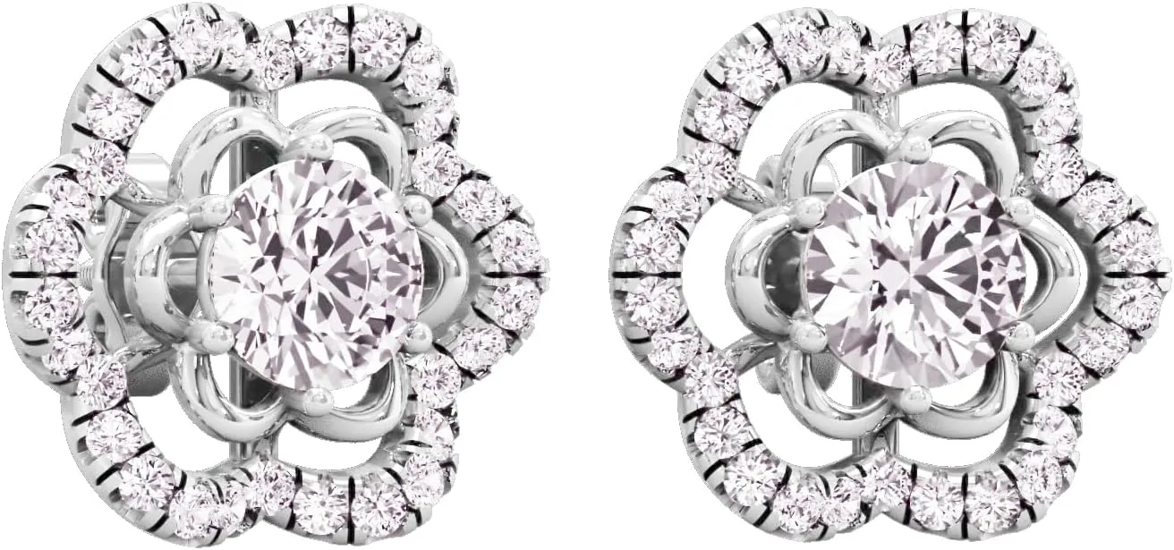 IGI Certified 1.4 Carat Lab Grown Round Cut Solitaire Halo Prong Diamonds 14k Gold Blossoming Floral Charm Screw Back Stud Earrings Pair for Women (F-G, VVS-VS) | Diamantes En Flor