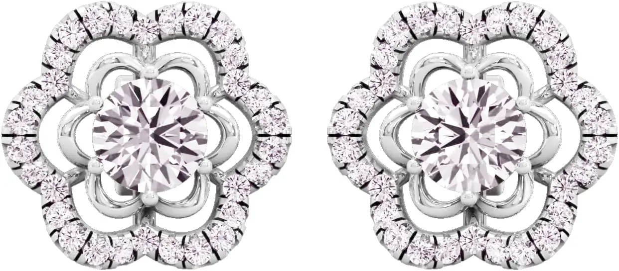 IGI Certified 1.4 Carat Lab Grown Round Cut Solitaire Halo Prong Diamonds 14k Gold Blossoming Floral Charm Screw Back Stud Earrings Pair for Women (F-G, VVS-VS) | Diamantes En Flor