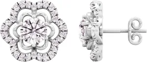 IGI Certified 1.4 Carat Lab Grown Round Cut Solitaire Halo Prong Diamonds 14k Gold Blossoming Floral Charm Screw Back Stud Earrings Pair for Women (F-G, VVS-VS) | Diamantes En Flor