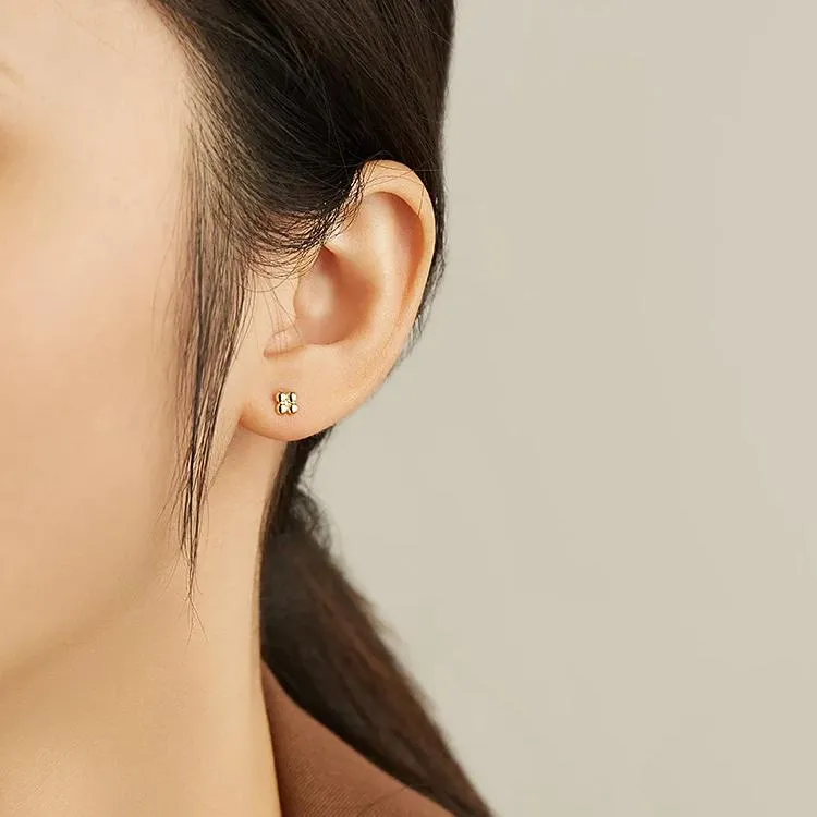 INALIS 925 Sterling Silver Minimalist Small Cute Stud Cross Flower Earrings