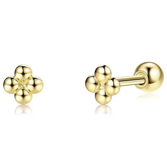 INALIS 925 Sterling Silver Minimalist Small Cute Stud Cross Flower Earrings