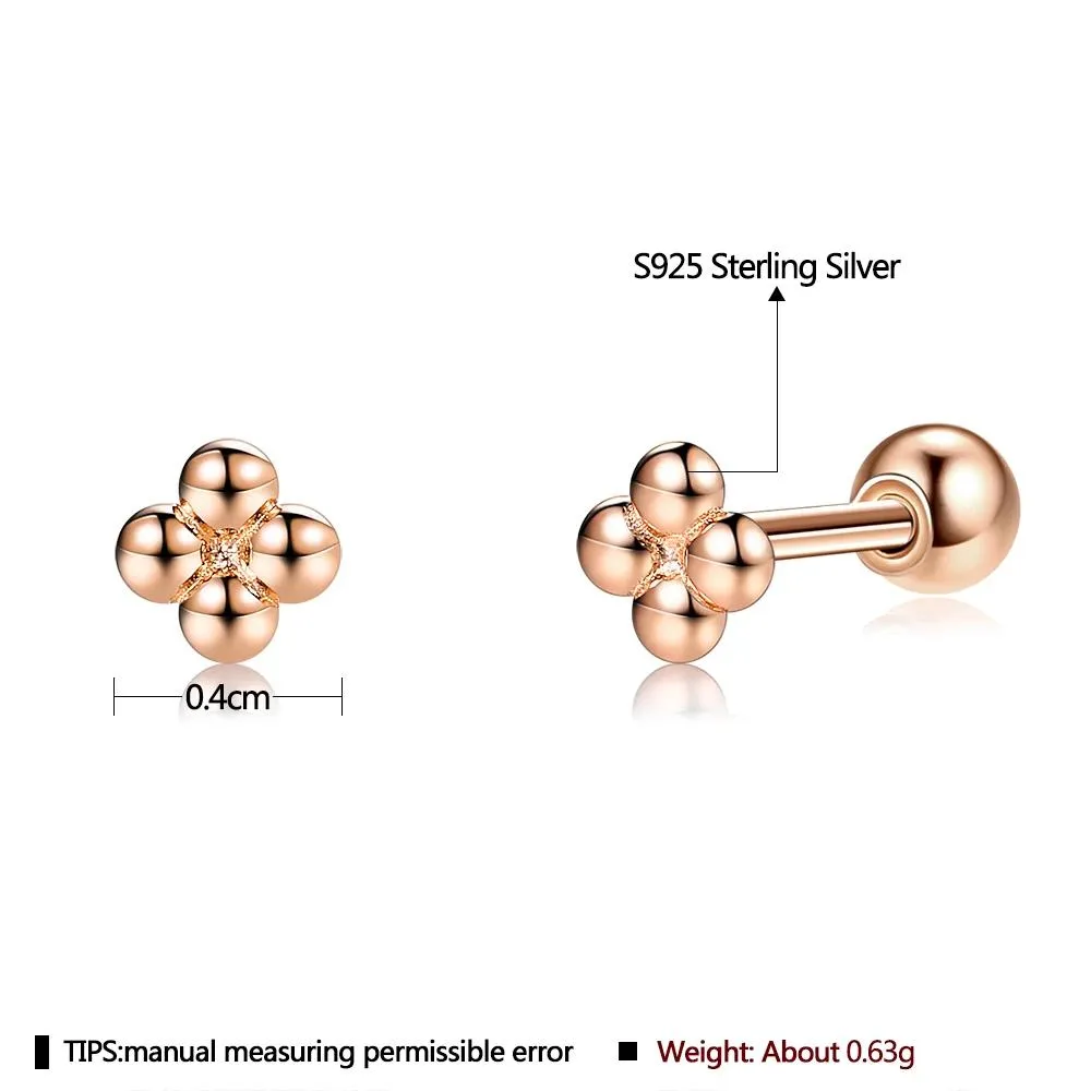 INALIS 925 Sterling Silver Minimalist Small Cute Stud Cross Flower Earrings