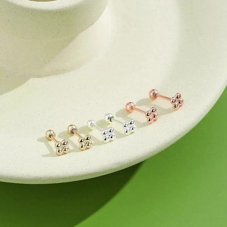 INALIS 925 Sterling Silver Minimalist Small Cute Stud Cross Flower Earrings