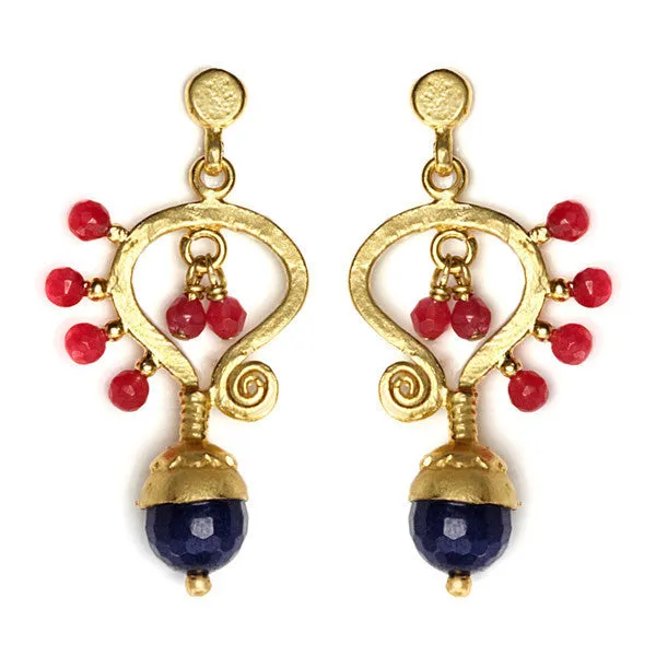 Indigo and Red Gold Handan Earrings