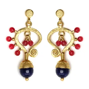 Indigo and Red Gold Handan Earrings