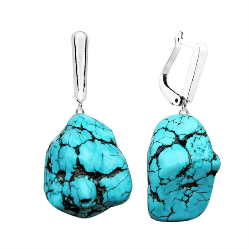 Irregular Natural Turquoises Pendant Earrings For Women