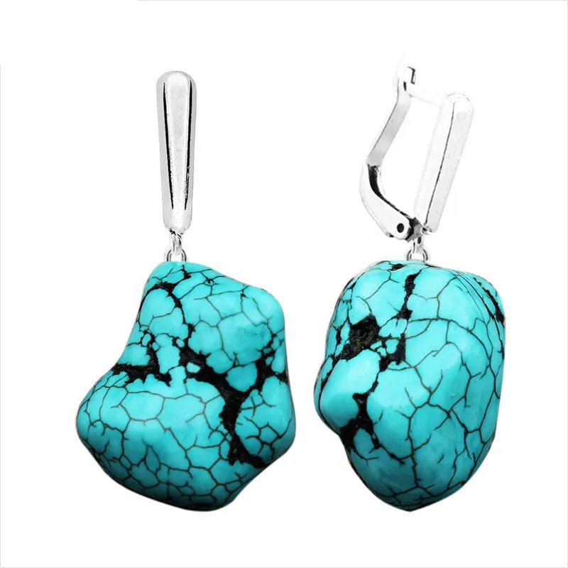 Irregular Natural Turquoises Pendant Earrings For Women